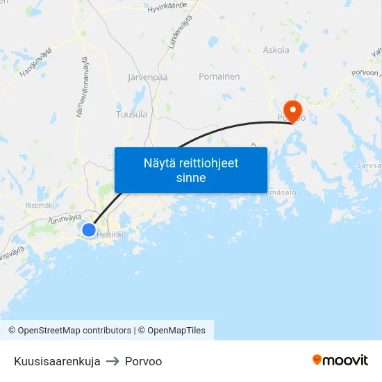 Kuusisaarenkuja to Porvoo map