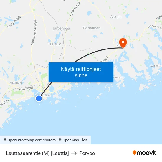 Lauttasaarentie (M) [Lauttis] to Porvoo map