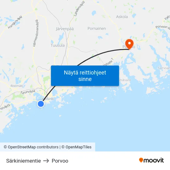 Särkiniementie to Porvoo map