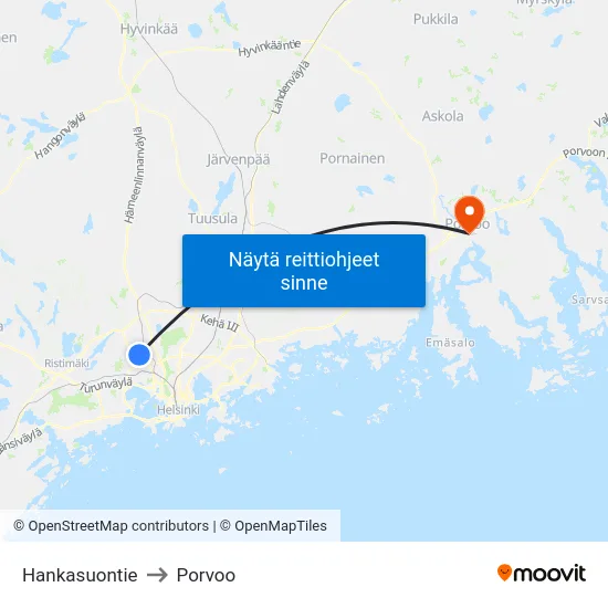 Hankasuontie to Porvoo map