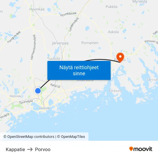 Kappatie to Porvoo map