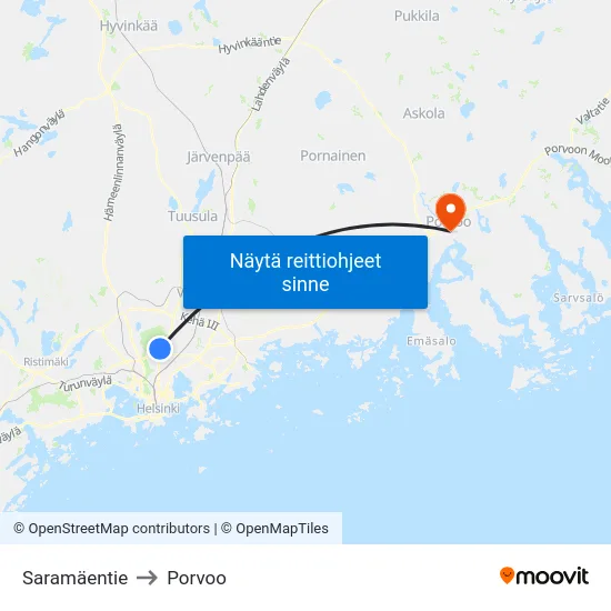 Saramäentie to Porvoo map