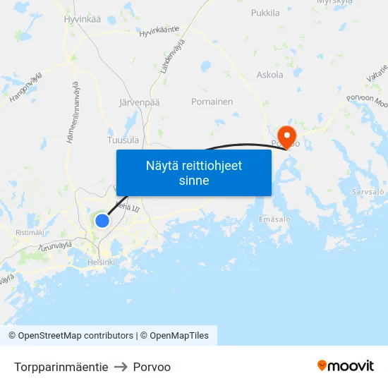 Torpparinmäentie to Porvoo map