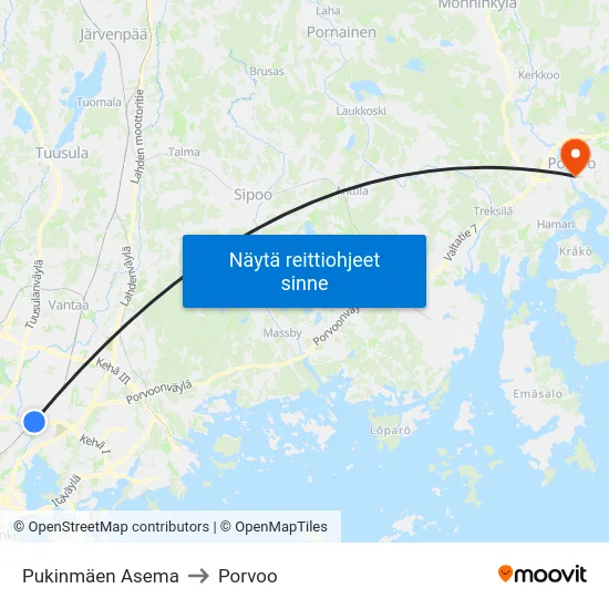 Pukinmäen Asema to Porvoo map