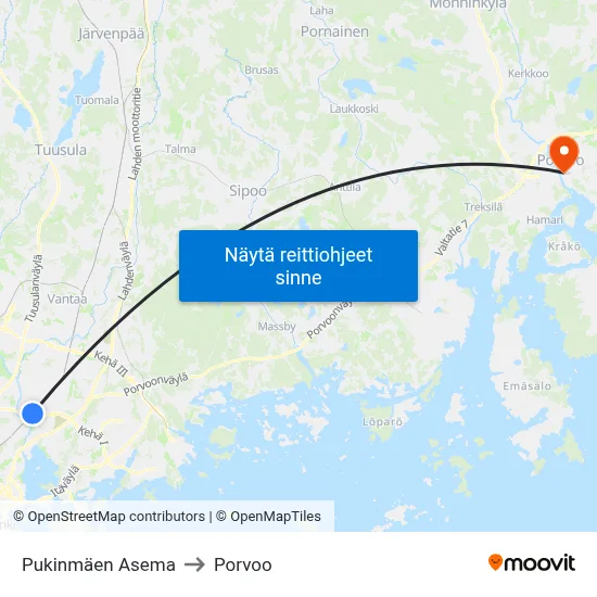 Pukinmäen Asema to Porvoo map