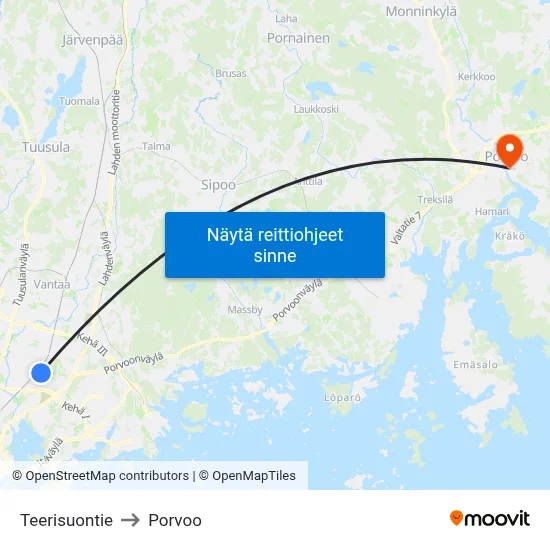 Teerisuontie to Porvoo map