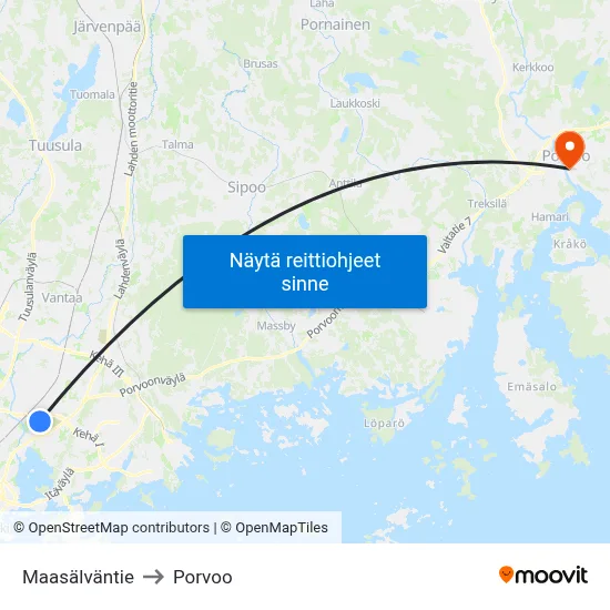 Maasälväntie to Porvoo map