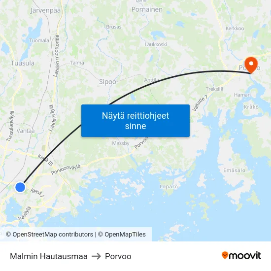 Malmin Hautausmaa to Porvoo map