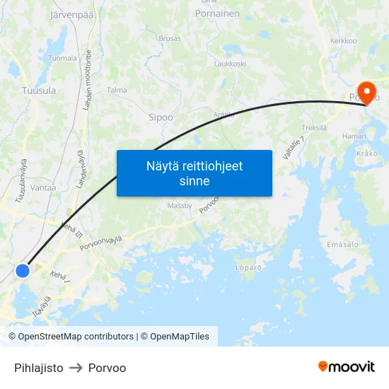 Pihlajisto to Porvoo map