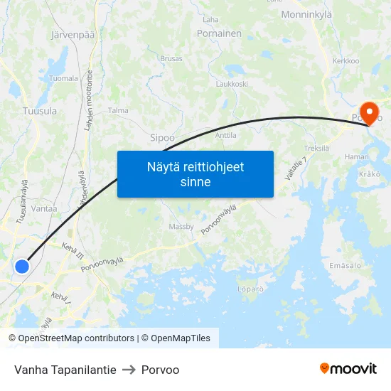 Vanha Tapanilantie to Porvoo map
