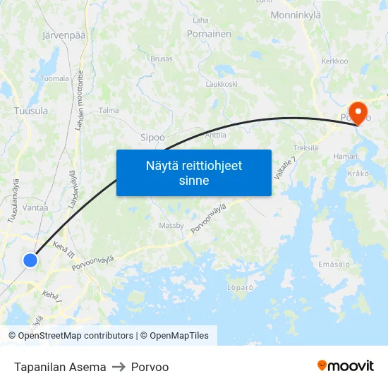 Tapanilan Asema to Porvoo map