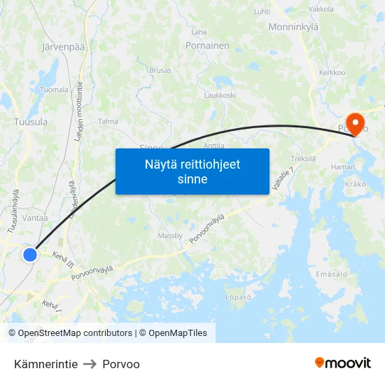 Kämnerintie to Porvoo map