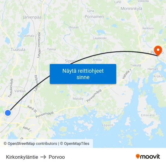 Kirkonkyläntie to Porvoo map