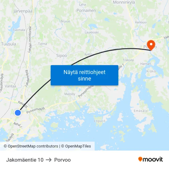 Jakomäentie 10 to Porvoo map