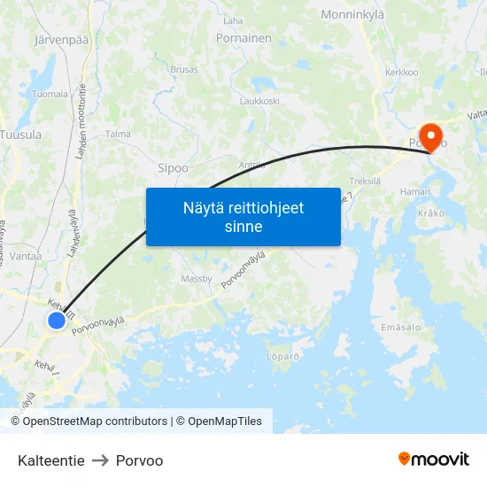 Kalteentie to Porvoo map