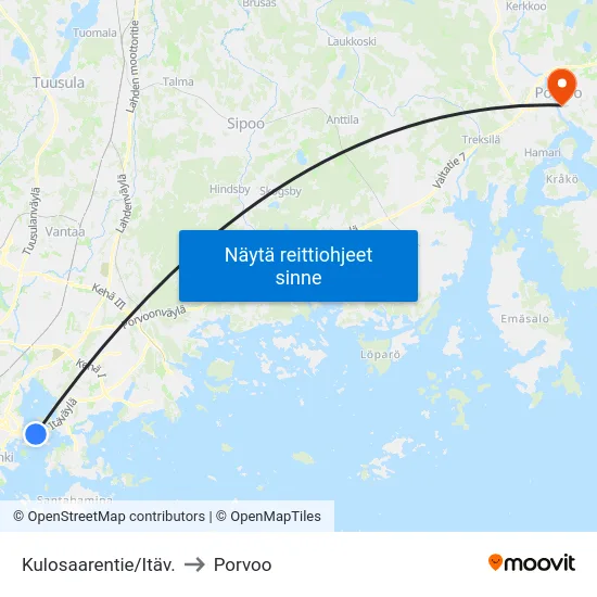 Kulosaarentie/Itäv. to Porvoo map