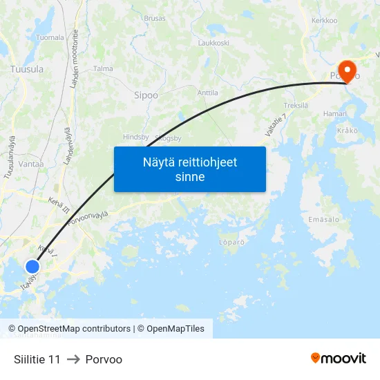 Siilitie 11 to Porvoo map