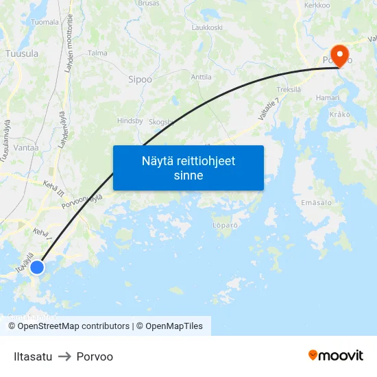 Iltasatu to Porvoo map
