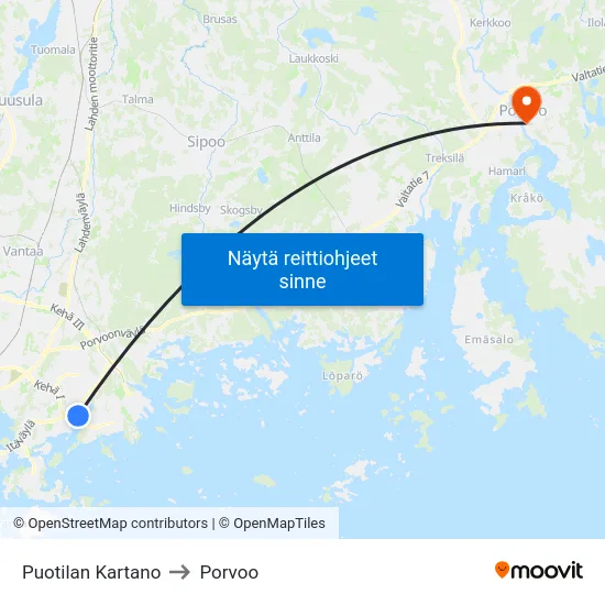 Puotilan Kartano to Porvoo map