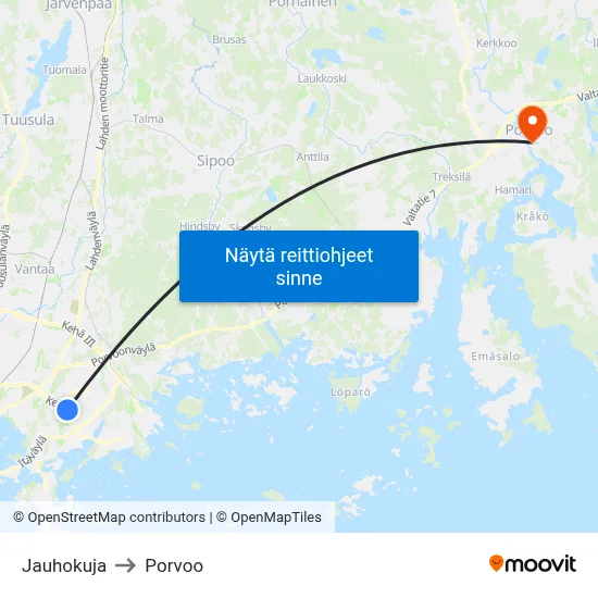 Jauhokuja to Porvoo map