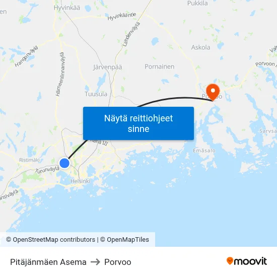 Pitäjänmäen Asema to Porvoo map