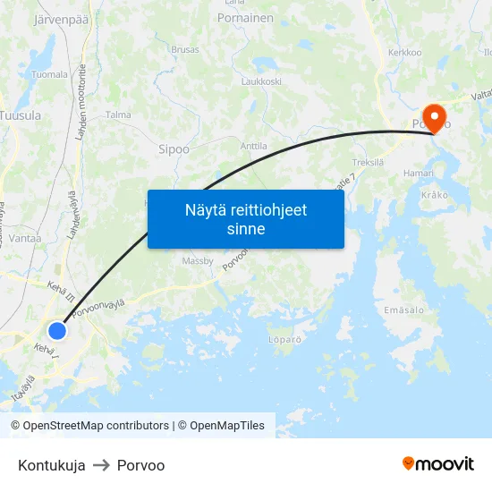 Kontukuja to Porvoo map