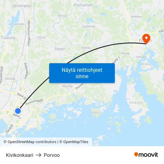 Kivikonkaari to Porvoo map