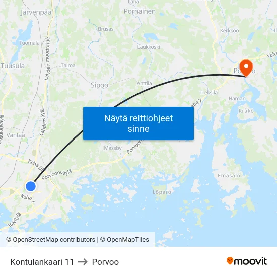 Kontulankaari 11 to Porvoo map