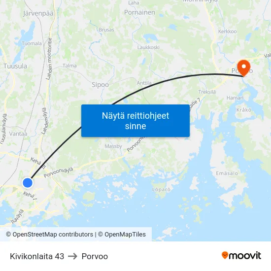 Kivikonlaita 43 to Porvoo map