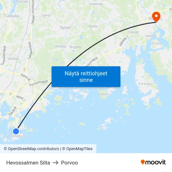 Hevossalmen Silta to Porvoo map