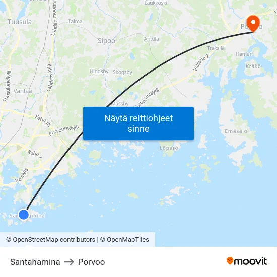 Santahamina to Porvoo map