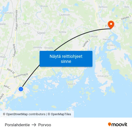Porslahdentie to Porvoo map