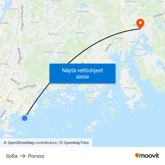 Sofia to Porvoo map