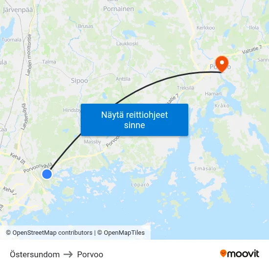 Östersundom to Porvoo map