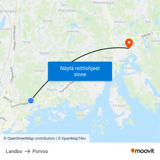 Landbo to Porvoo map