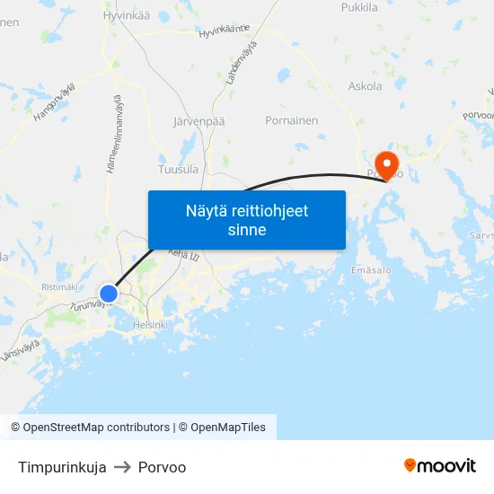 Timpurinkuja to Porvoo map