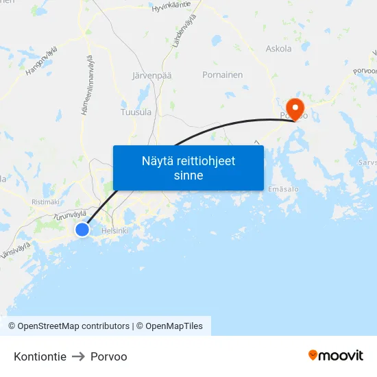 Kontiontie to Porvoo map