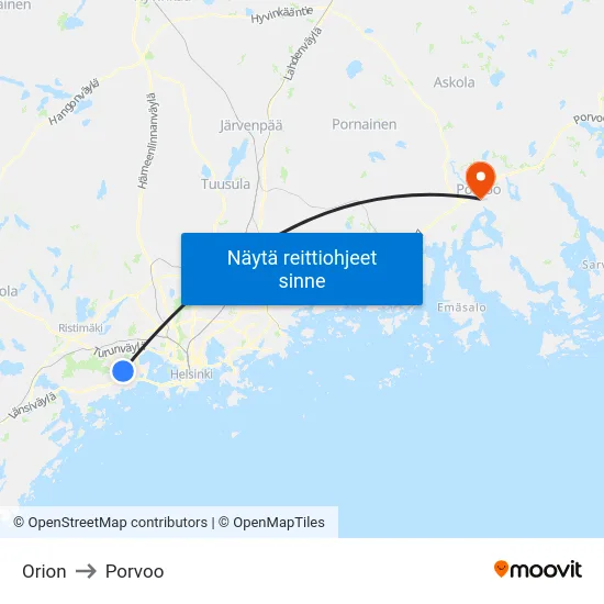 Orion to Porvoo map