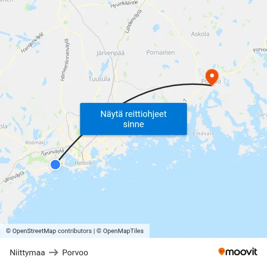 Niittymaa to Porvoo map