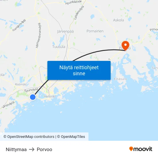 Niittymaa to Porvoo map
