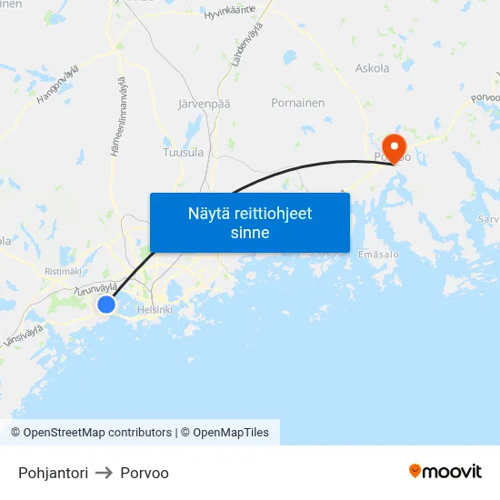 Pohjantori to Porvoo map