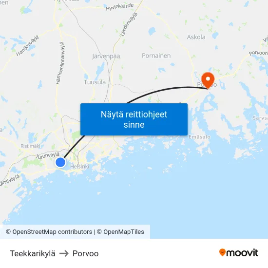 Teekkarikylä to Porvoo map