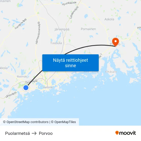 Puolarmetsä to Porvoo map
