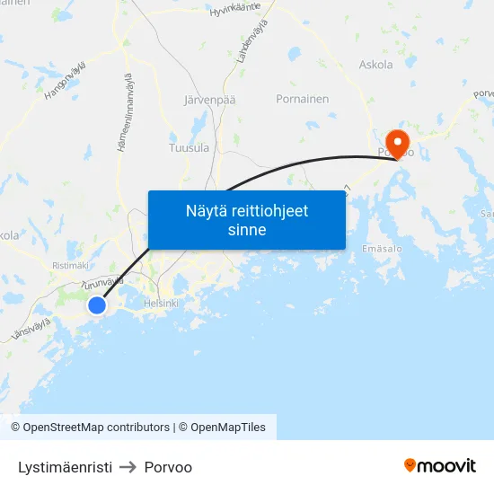 Lystimäenristi to Porvoo map