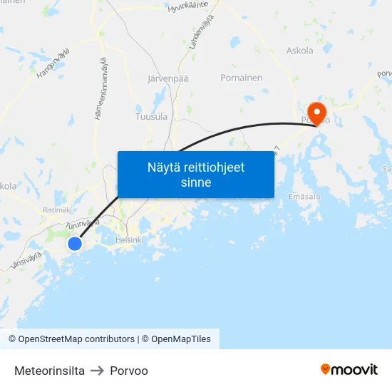 Meteorinsilta to Porvoo map