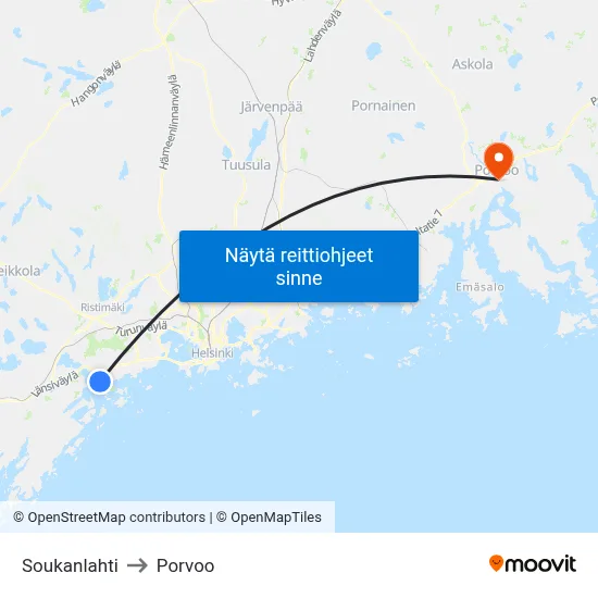 Soukanlahti to Porvoo map