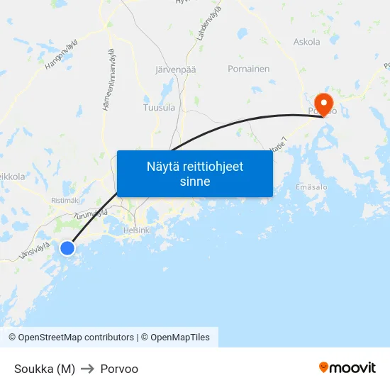 Soukka (M) to Porvoo map