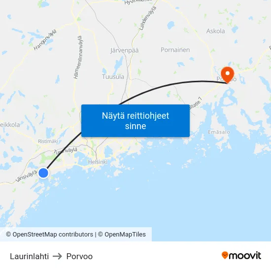Laurinlahti to Porvoo map