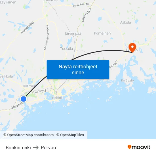 Brinkinmäki to Porvoo map