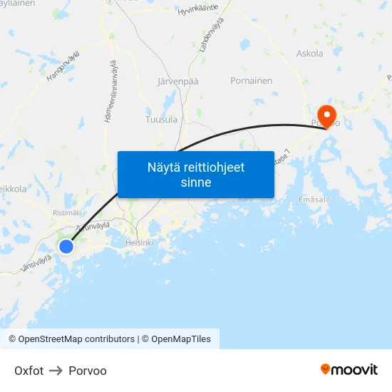 Oxfot to Porvoo map
